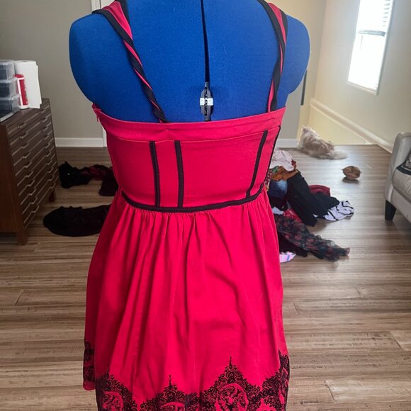 Hot Topic Lace Up Corset Dress in Red and Black - Picture 3 of 5